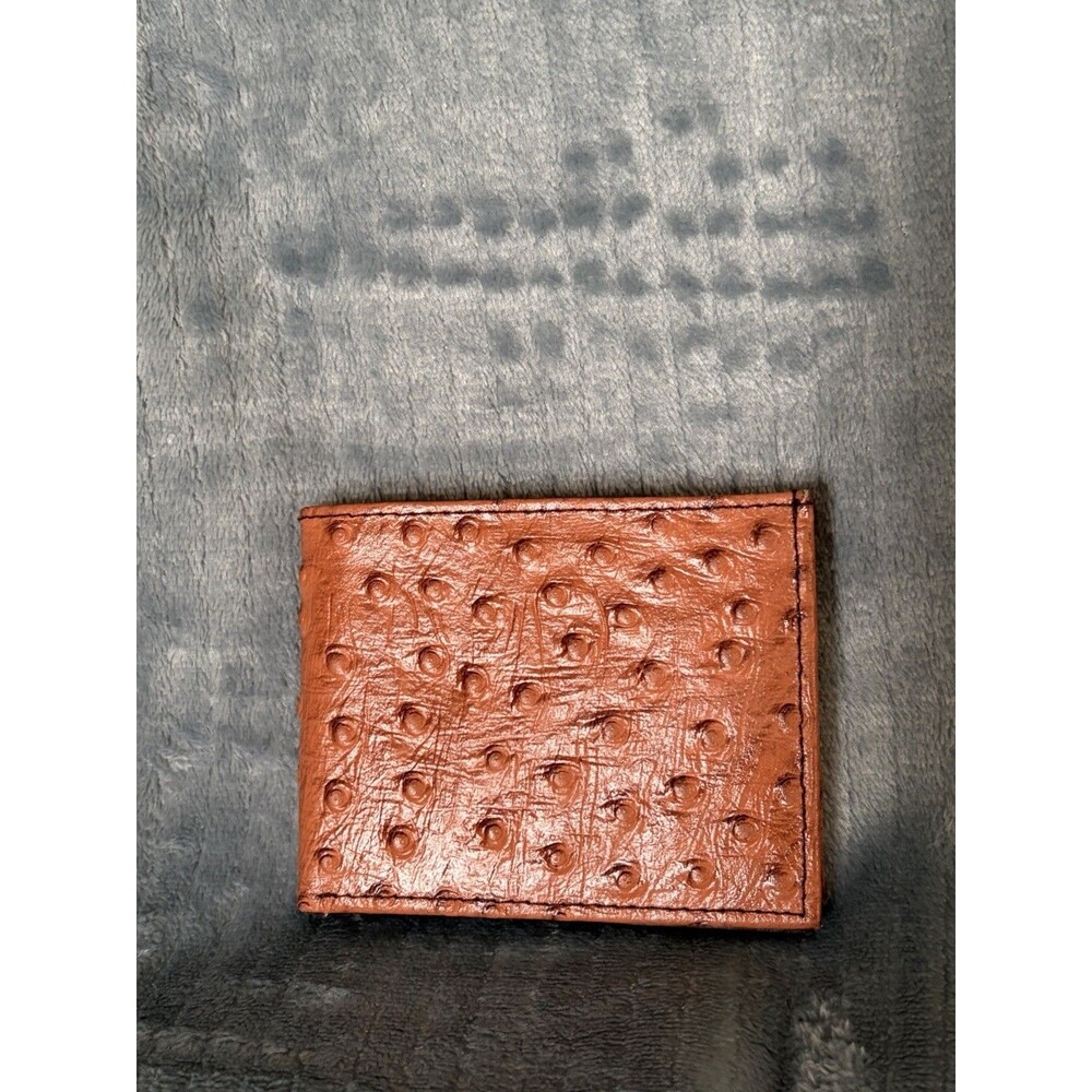 Men’s Leather Wallet Cognac Ostrich Skin Bifold Wallet  Genuine Leather